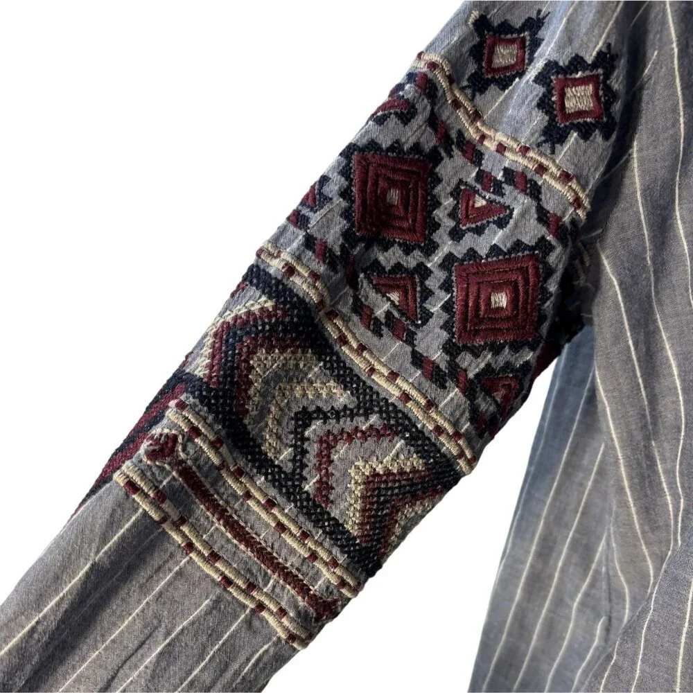 Johnny Was Womens Embroidered Boho Tunic Top Blue Red Long Sleeve Size M - Picture 9 of 10